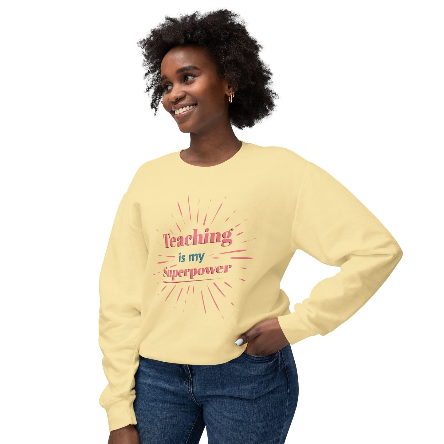 Teaching is My Superpower Unisex Lightweight Crewneck Sweatshirt